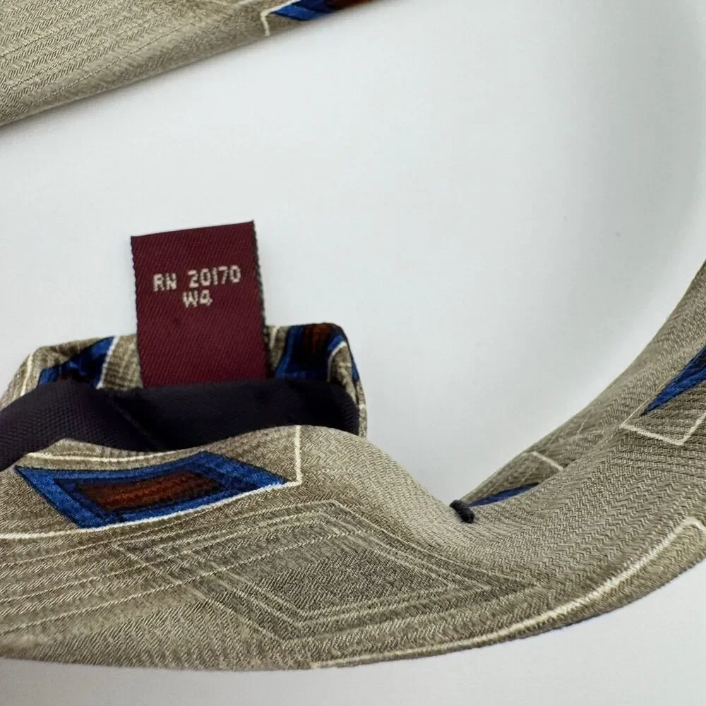 JOS A  BANK Men's Tie Corporate Coll Beige Blue Burgundy Geometric Pattern Silk